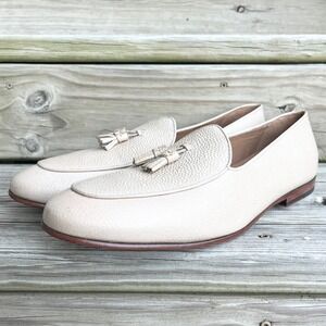 3DM Lifestyle Mens Tassel Loafers Cream Beige Pebbled Leather Shoes US 14-14.5